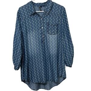 HeartSoul Women’s Shirt Dress Sz XL Chambray High/Low Roll Tab Soft